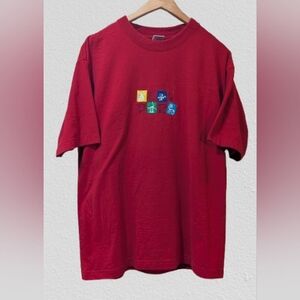 Vintage 90s Peru Inkatrex Embroidered Nazca Graphic T Shirt XL Red Made In Peru